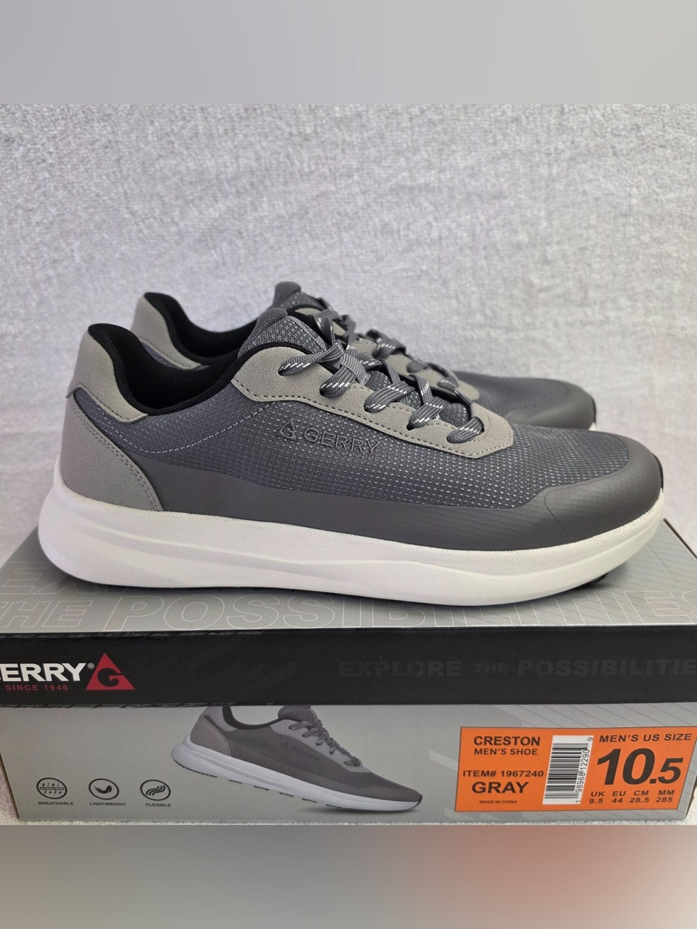 Gerry Creston Men's Size 10.5 Gray Lightweight Casual Walking Shoes New Box